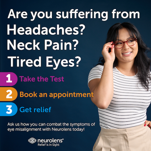 Are you suffering from headaches, neck pain, tired eyes Take the test, book an appt, and get relief!